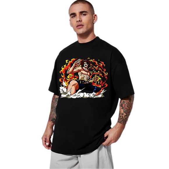 PORTGAS D. ACE ONE PIECE ANIME GRAPHIC OVERSIZED T-SHIRT FOR MEN’S & WOMEN’S - Picture 2 of 4